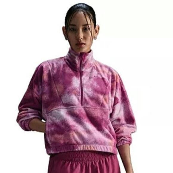 Nike Women’s Therma-FIT Oversized 1/2 Zip Fleece Printed Pink Tie Dye Size Large - Picture 1 of 5